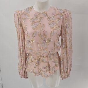 Patra Vintage Pink Metallic Flowers Top